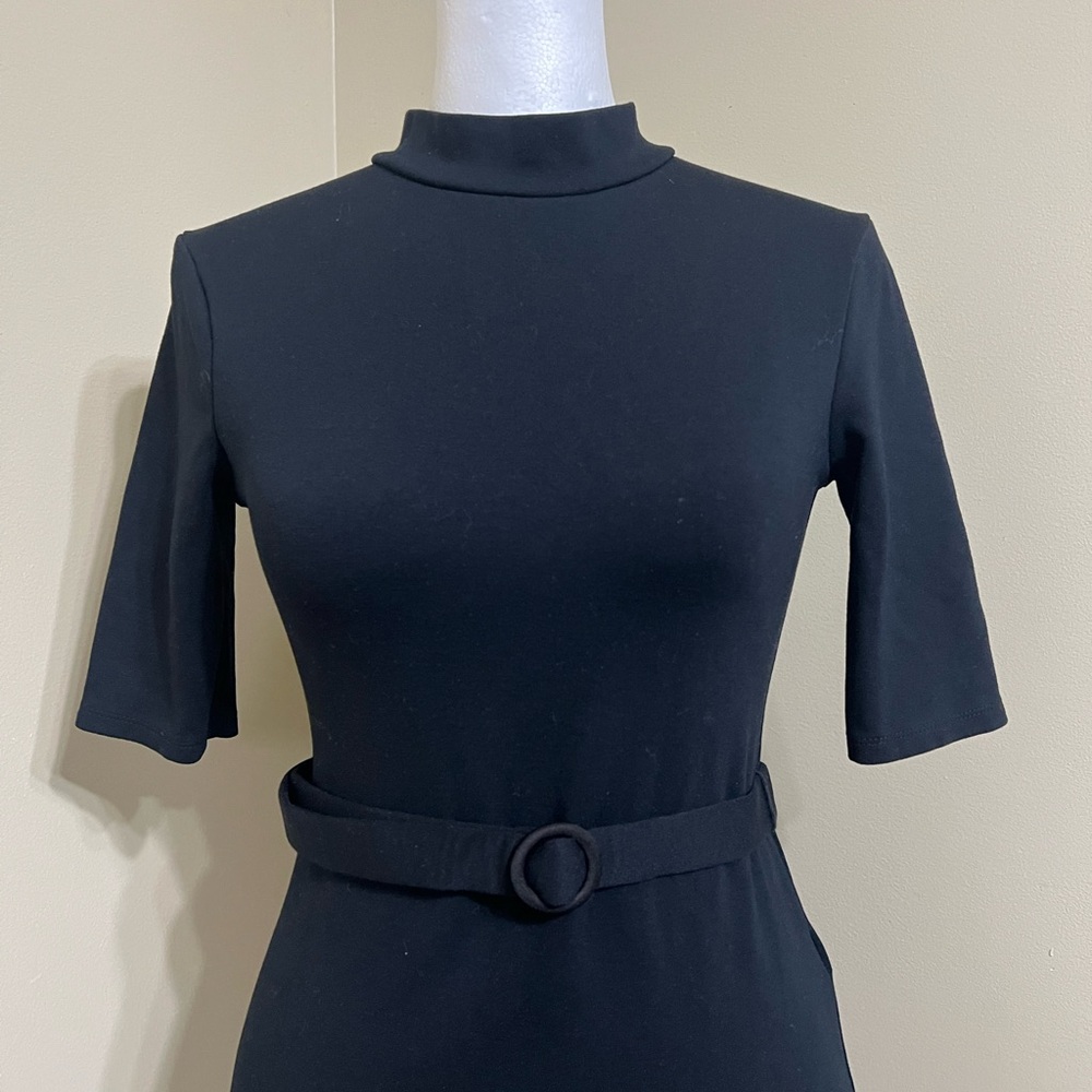 NWT Zara Black Midi Dress with Belt - Picture 3 of 7